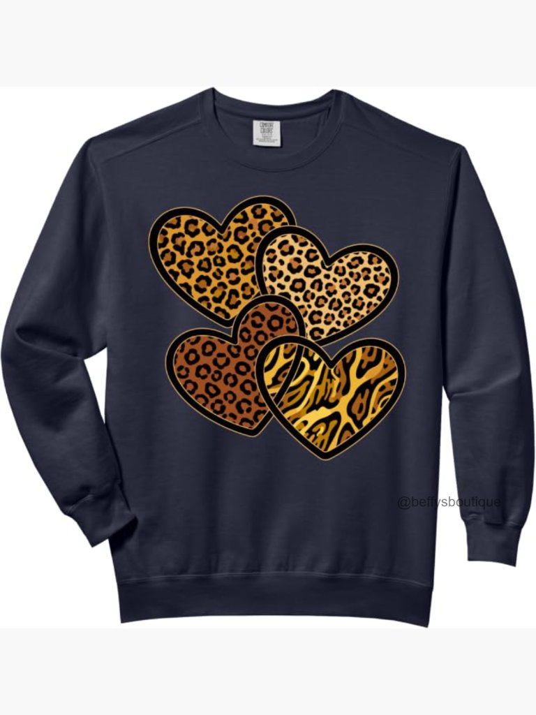 Crew Neck Sweatshirt With Animal Print Hearts